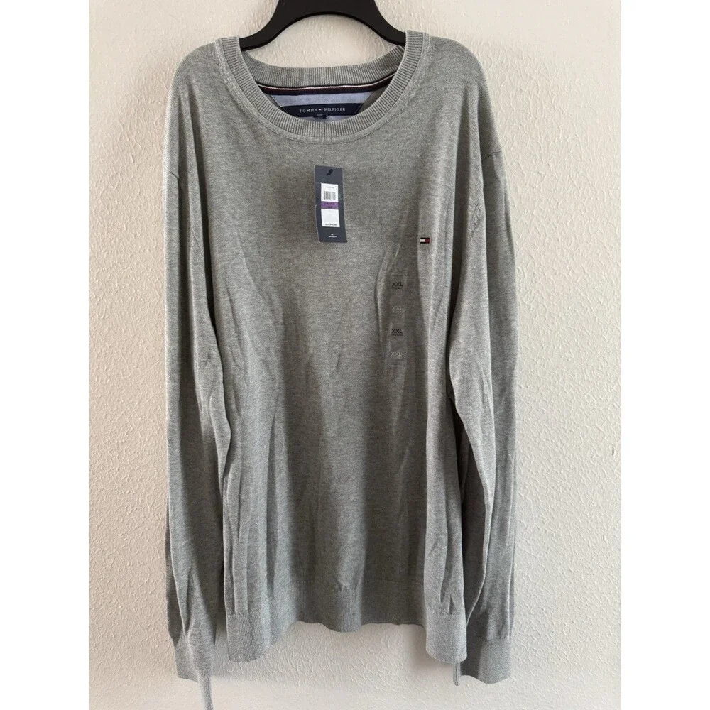 Tommy Hilfiger Pullover light Sweater Mens Size XXL Gray core Long Sleeves - Picture 11 of 15